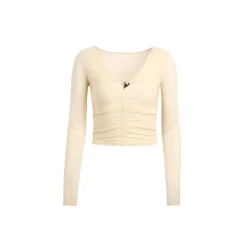 Wildshadow Metal Heart V-Neck L/S Slim Top Cream