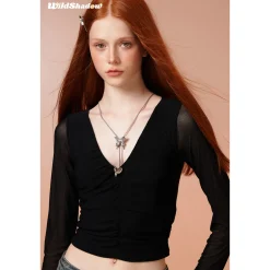Wildshadow Metal Heart V-Neck L/S Slim Top Black