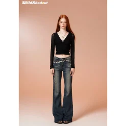 Wildshadow Metal Heart V-Neck L/S Slim Top Black