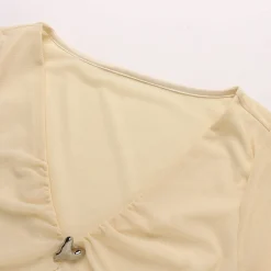Wildshadow Metal Heart V-Neck L/S Slim Top Cream