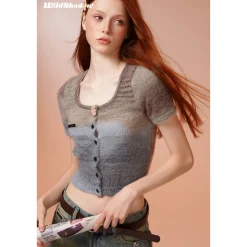 Wildshadow Teddy Bear Gradient Faded Knit Crop Top