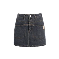 Wildshadow Teddy Bear Pocket Washed Denim Skirt