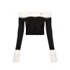 AGAM Color Blocked Off-Shoulder Split Knit Top Black
