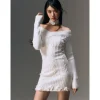 AGAM Cross Off-Shoulder Rose Collar Knit Dress White