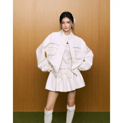 AGAM Double Pockets Suede Jacket White