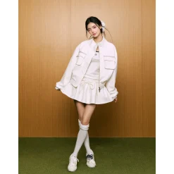 AGAM Double Pockets Suede Jacket White