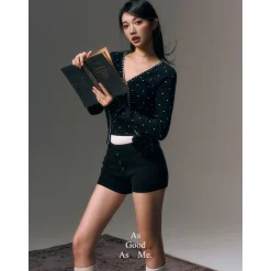 AGAM Double Waist Patchwork Shorts Black