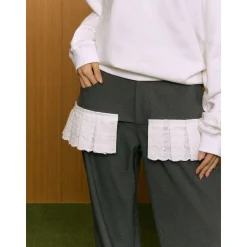 AGAM Fake-2-Piece Lace Patchwork Skirt Suit Pants Gray