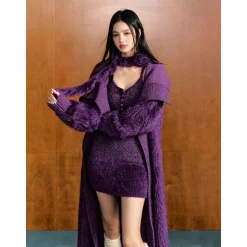 AGAM Feather Yarn Knit Cami Dress Purple