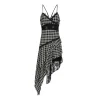 AGAM Irregular Hem Plaid Lace Patchwork Dress