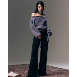 AGAM Lace Cutout Patchwork Straight-Leg Pants Black