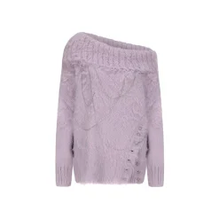 AGAM Lapel Collar Off-Shoulder Sweater Purple