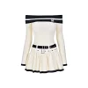 AGAM Off-Shoulder Double Waist Knit Dress Cream