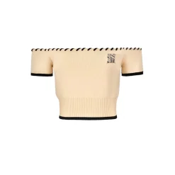 AGAM Off-Shoulder Metal Logo Knit Top