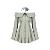 AGAM Off-Shoulder Striped Shirt Dress Green
