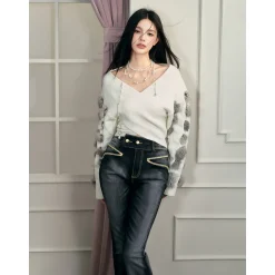 AGAM Rabbit Hair Cutting Sleeve Off-Shoulder Sweater