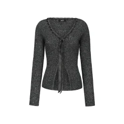 AGAM Ribbon Woolen Knit V-Neck Cardigan Black
