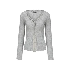 AGAM Ribbon Woolen Knit V-Neck Cardigan Gray