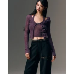 AGAM Rose Mohair Knit Cardigan Purple