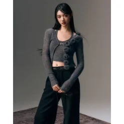 AGAM Rose Mohair Knit Cardigan Gray