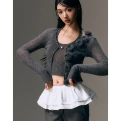 AGAM Rose Mohair Knit Cardigan Gray