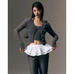 AGAM Rose Mohair Knit Cardigan Gray