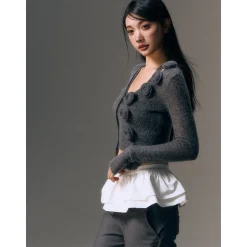 AGAM Rose Mohair Knit Cardigan Gray
