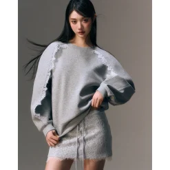 AGAM Slouchy Lace Patchwork Top Gray