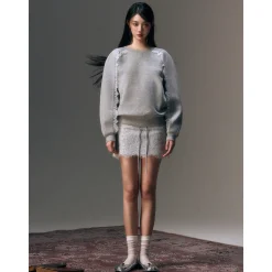 AGAM Slouchy Lace Patchwork Top Gray