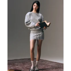 AGAM Slouchy Lace Patchwork Top Gray