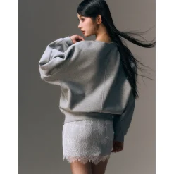 AGAM Slouchy Lace Patchwork Top Gray