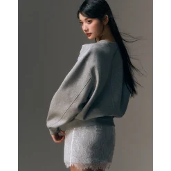 AGAM Slouchy Lace Patchwork Top Gray