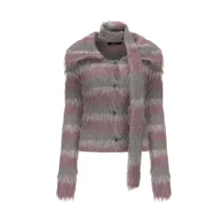 AGAM Striped Fuzzy Fur Cardigan Purple