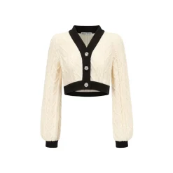 Alexia Sandra Color Blocked Diamond Twist Knit Cardigan Top