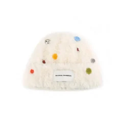 Alexia Sandra Color Button Furry Hat White