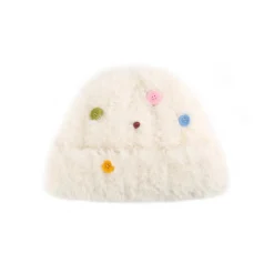 Alexia Sandra Color Button Furry Hat White