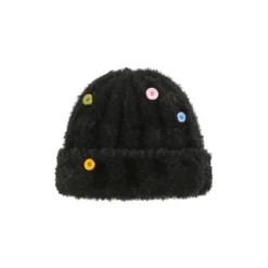 Alexia Sandra Color Button Furry Hat Black