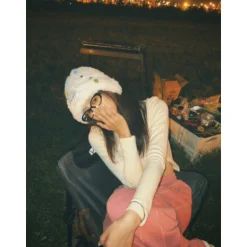 Alexia Sandra Color Button Furry Hat White