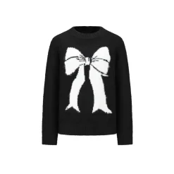 Alexia Sandra Contrast Color Bow Jacquard Knit Sweater Black
