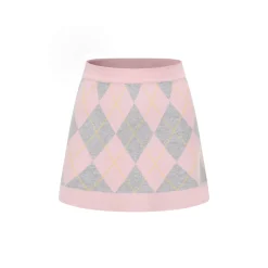 Alexia Sandra Diamond Check Knit Skirt Pink