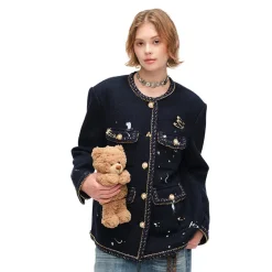 Alexia Sandra Metal Trim Hand-Painted Distressed Jacket