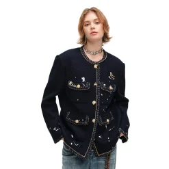 Alexia Sandra Metal Trim Hand-Painted Distressed Jacket