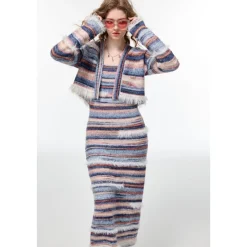 Alexia Sandra Multi-Color Striped Mohair Cardigan