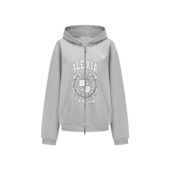 Alexia Sandra Printed Drop Shoulder Zip Up Hoodie Grey