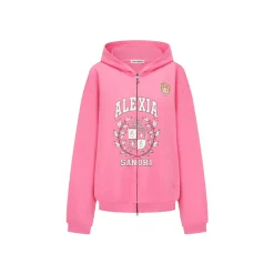 Alexia Sandra Printed Drop Shoulder Zip Up Hoodie Pink