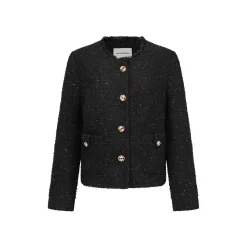 Alexia Sandra Round Neck Versatile Tweed Jacket Black
