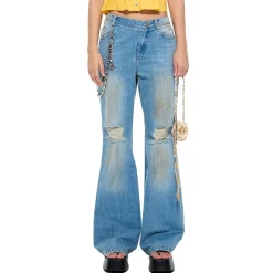 Alexia Sandra Slanted Waistband Distressed Denim Pants
