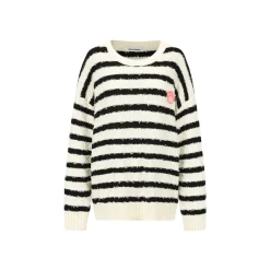 Alexia Sandra Striped Drop Shoulder Knit Sweater Black