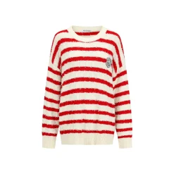 Alexia Sandra Striped Drop Shoulder Knit Sweater Red