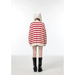 Alexia Sandra Striped Drop Shoulder Knit Sweater Red